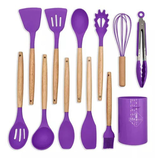 Set 12 Utensilios De Cocina Silicona Resistente Calor Juego