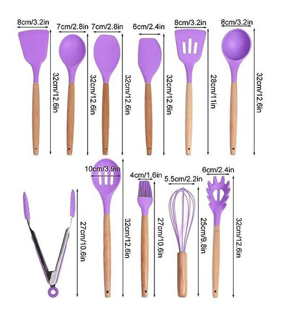 Set 12 Utensilios De Cocina Silicona Resistente Calor Juego