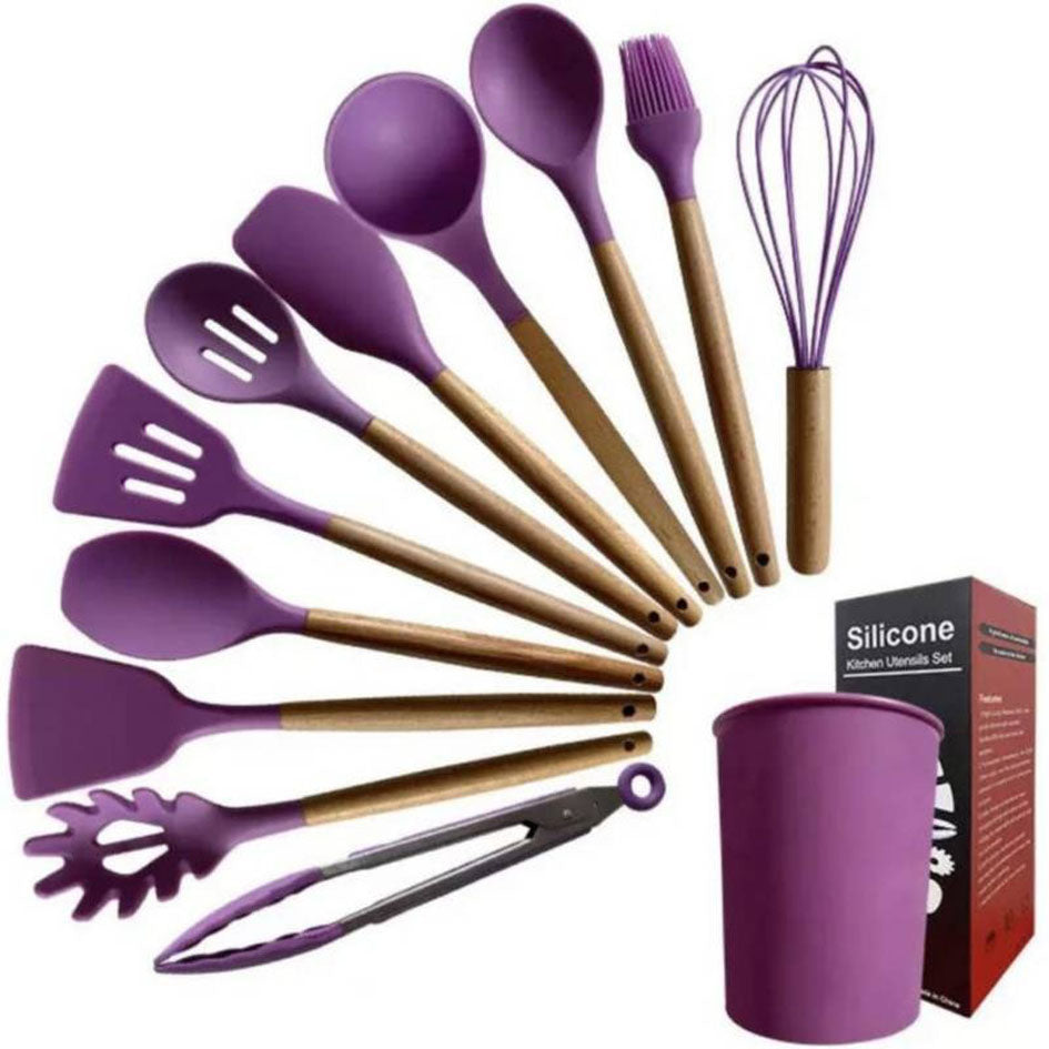 Set 12 Utensilios De Cocina Silicona Resistente Calor Juego